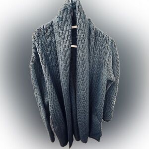 Aran Crafts Classic Blue Merino Wool Knit Shawl Collar Cardigan